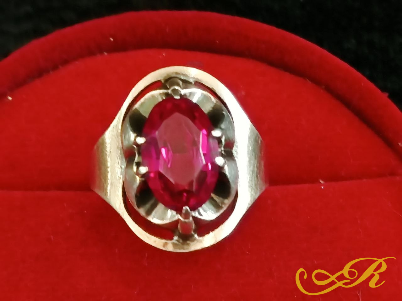  Кольцо винтажное с рубином. Серебро 875 пр. 5,07 гр. СССР 