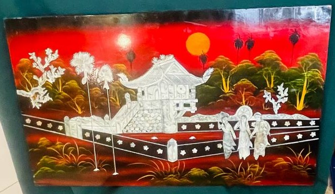 Деревянное панно,роспись, лак, перламутр, конец ХХ века