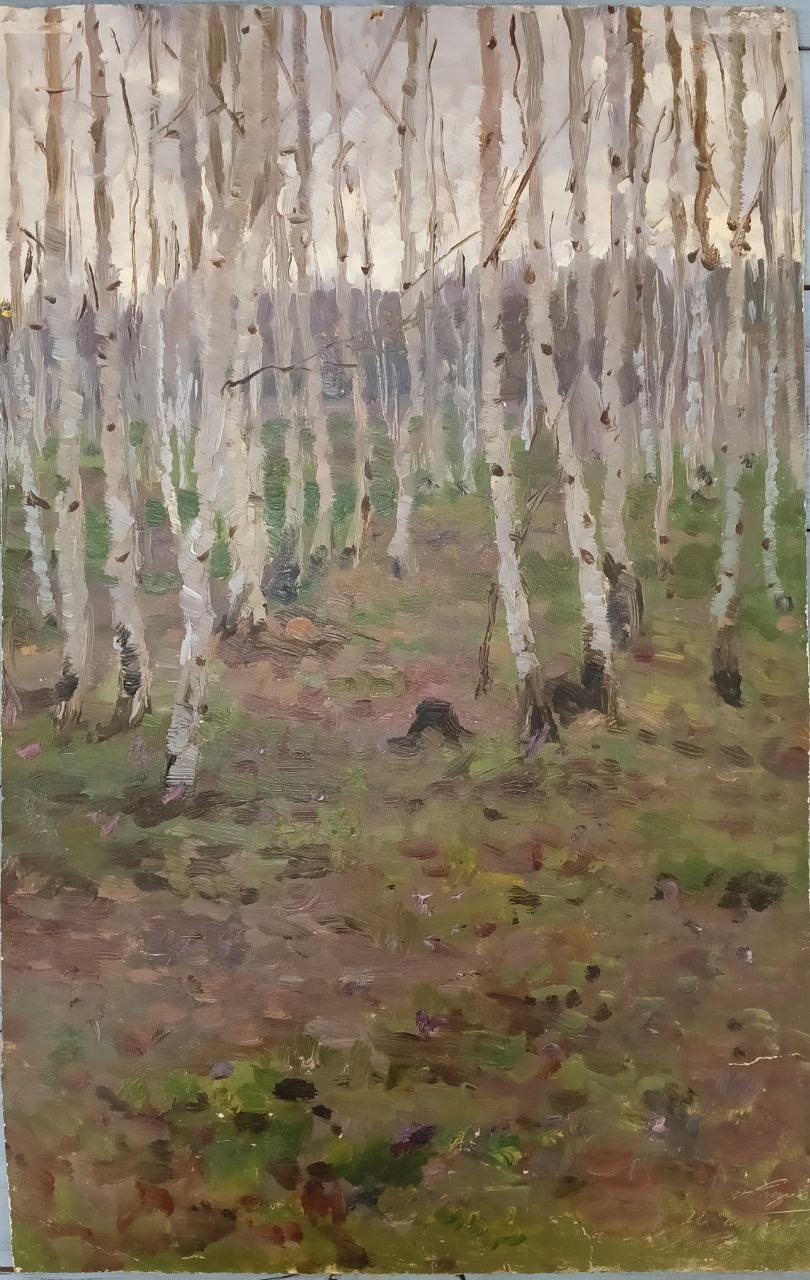 Этюд к картине «Солдатская весна», худ. Родионов А.М, картон масло, 49,5х31,5 см