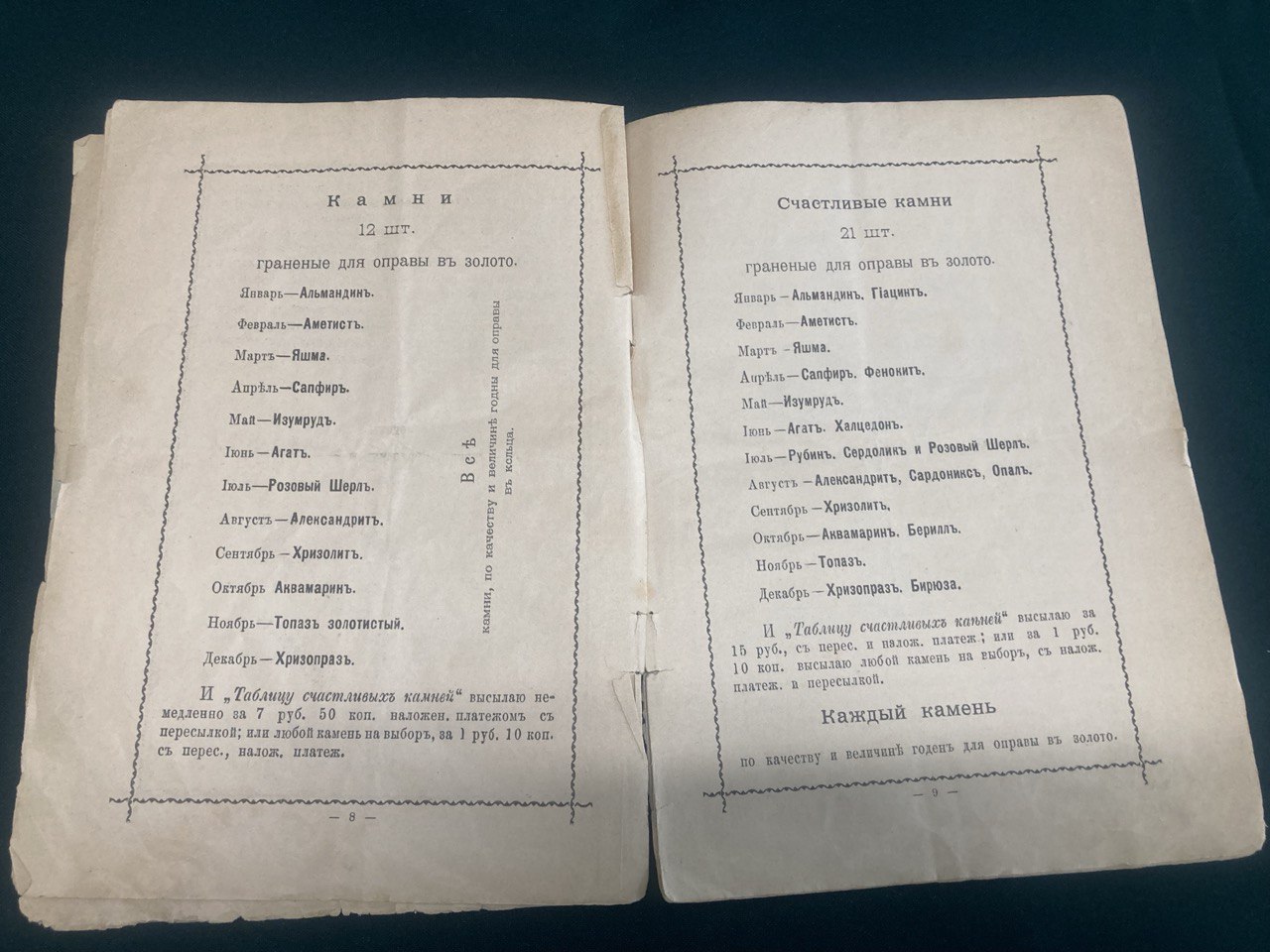 Таблица счастливых камней.А.Н.Насоновъ. Екатеринбург 1903 г