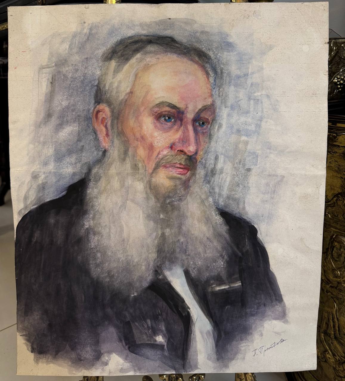 РАСПРОДАЖА ! Портрет мужчины с бородой. Г. Прыткова СССР. Бумага , акварель. 55 х 46 см.