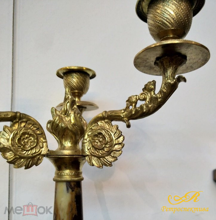 Каминный сет: 2 канделябра и часы с орлом, Европа 1-ая пол. ХХ в.