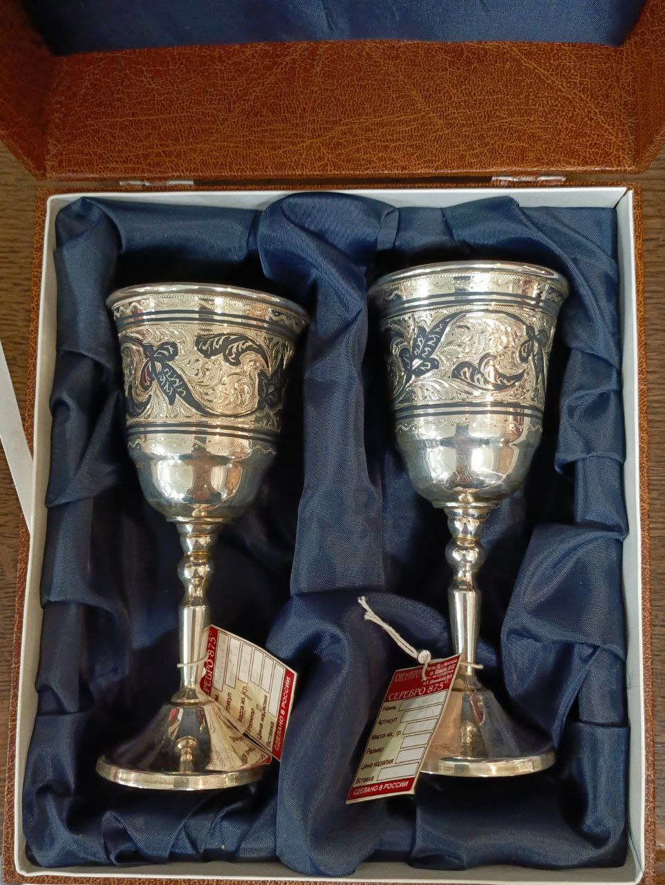 Рюмки Кубачи серебро 875 пр., 175 гр. 50Мл,. оригинальная коробка