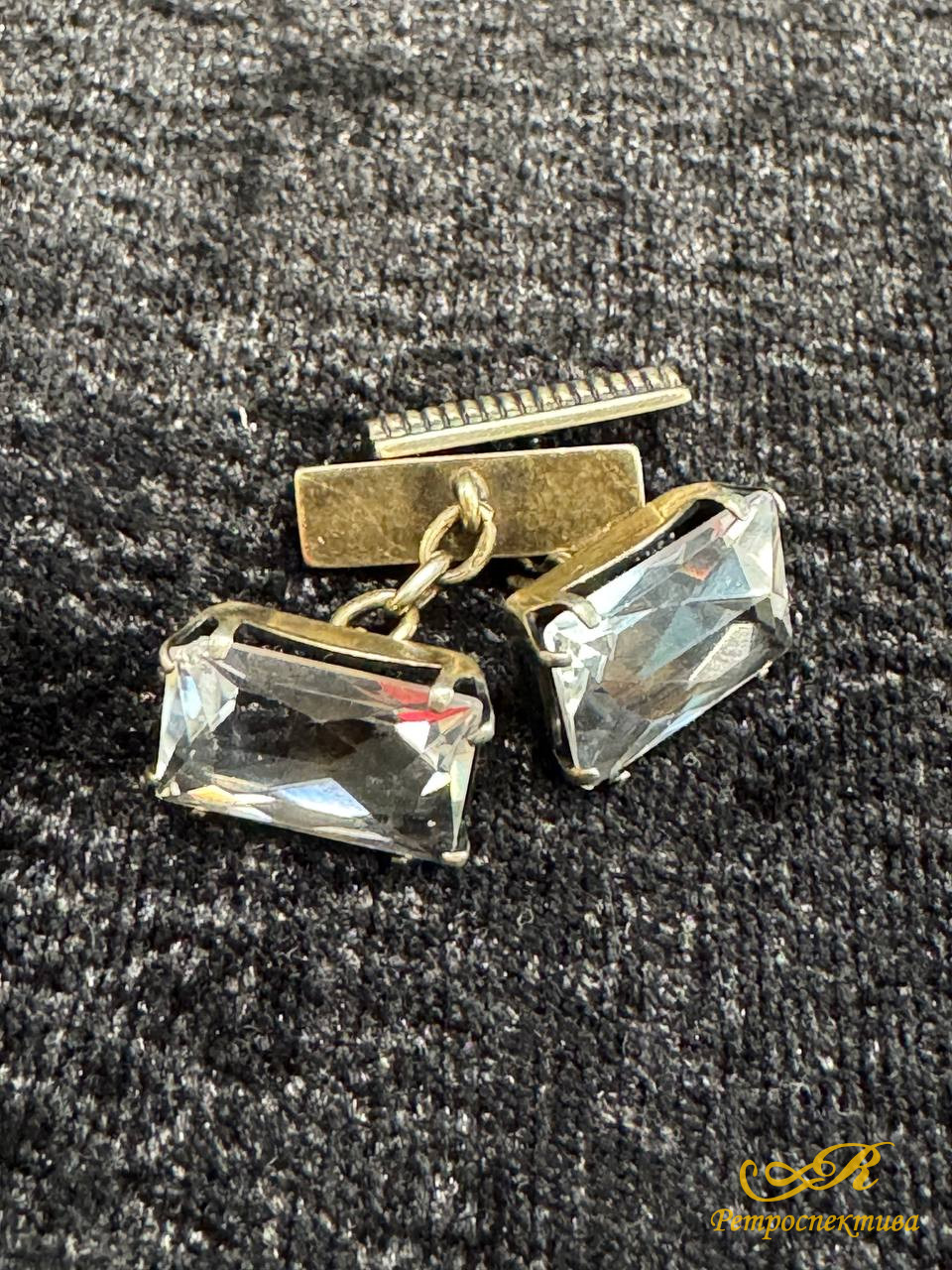  Запонки из серебра 875 пр. горный хрусталь, вес 7,1 гр