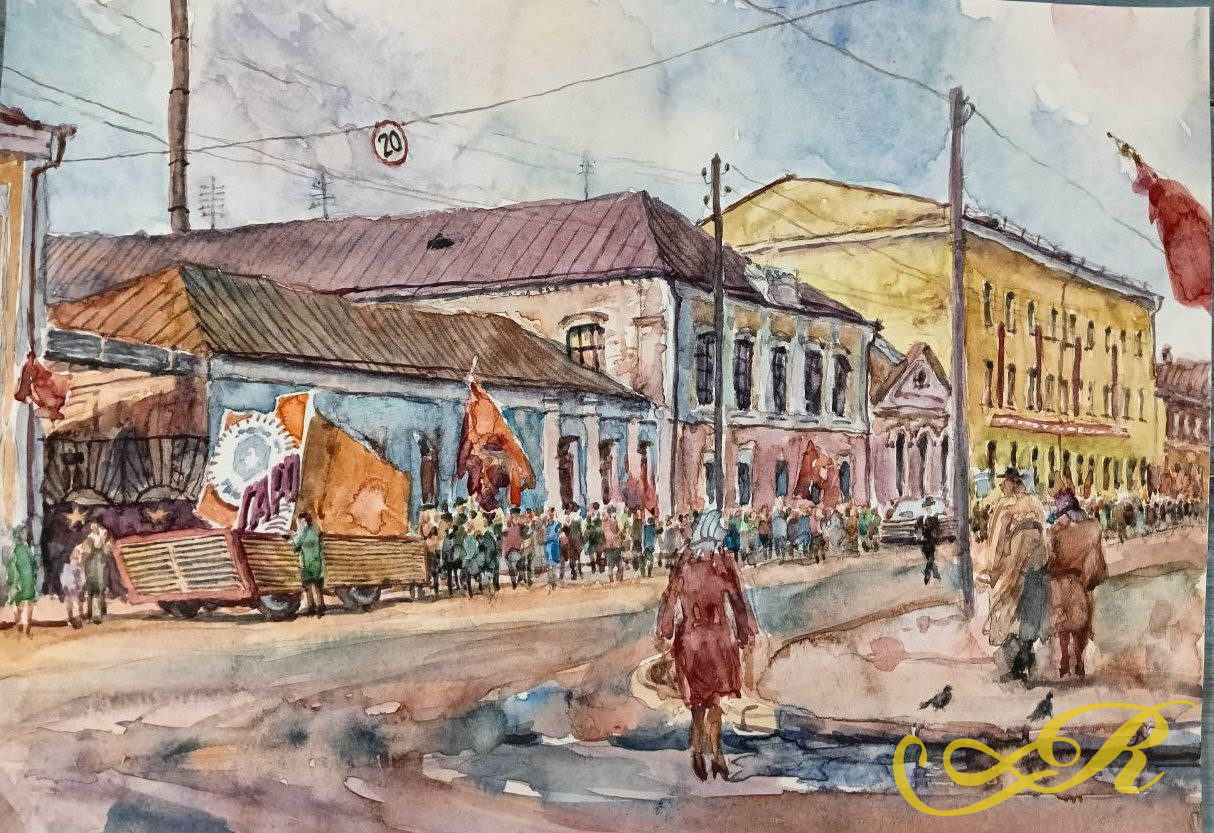Картина «Казань 1970-х. ул.Нариманова. Завод «Гаро» (по фото)», 2020 г,худ. Флегонтов А.С, акварель,бумага, 21х30 см