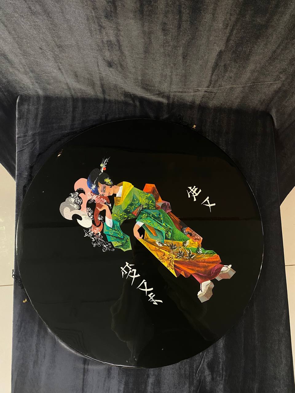 Панно японское "девушка", дерево, бумага, акварель, гуашь, графика