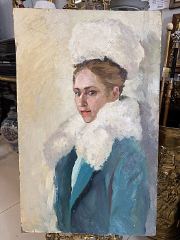 РАСПРОДАЖА ! Портрет девушки "Клара" Прытков А.А. 1972 г. СССР. ДСП , масло. Размер 79 х 49 см.