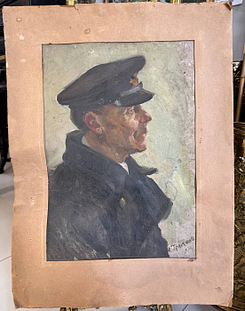 РАСПРОДАЖА ! Портрет " Речник" Прытков А.А. 1963 г. Картон , масло. 50,5 х 36 см.