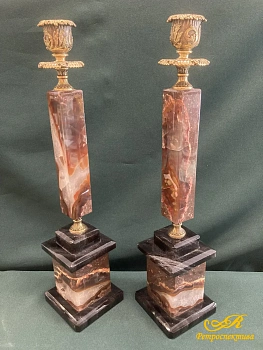 Подсвечники 2 шт. Яшма, бронза.
