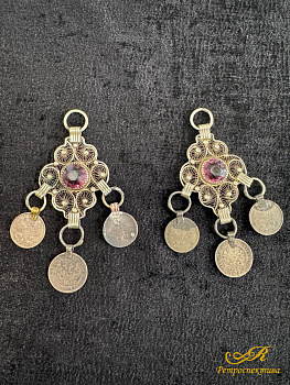 Чулпы татарские. Серебро, ювелирное стекло. 68 гр. 11 см. 2 шт. 