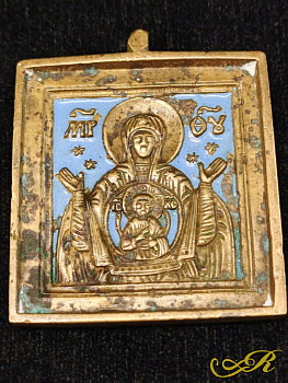  Икона "Богоматерь Знамение" XIX век. Бронза. В-6,5 см. Ш-5,5 см.