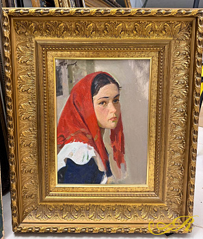  Портрет девушки в красном платке. Художник: Харис Якупов. Размеры 58*49