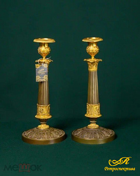 Подсвечники парные, Европа, XIX - нач. ХХ в. бронза, золочение, высота 29 см.