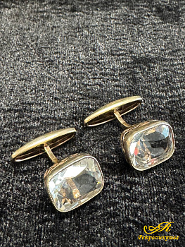 Запонки из серебра 875 пр. горный хрусталь, вес 10 гр