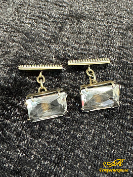  Запонки из серебра 875 пр. горный хрусталь, вес 7,1 гр