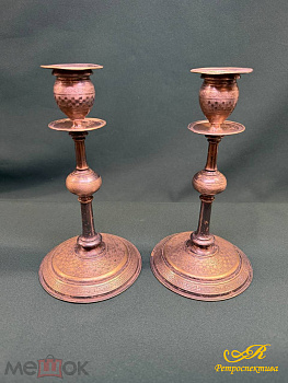 Подсвечники 2 шт, Польша, Фраже клеймо. Конец XIX нач. XX в.в. Медь,покрытие серебро.