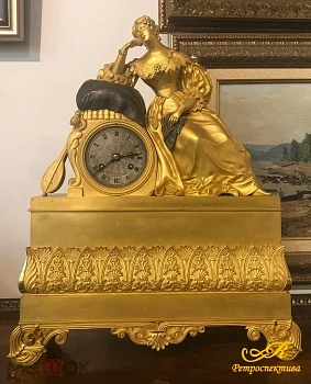 Часы "Девушка с лютней", ампир, Франция, XIX в.