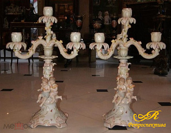 Фарфоровые канделябры парные, 2-ая пол. ХХ в.роспись. 