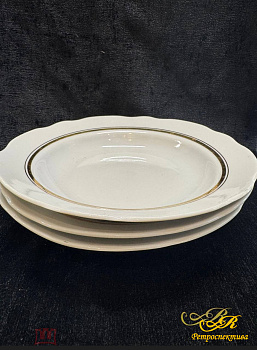 Суповая тарелка, фаянс СССР, Дулево, диаметр 23,5 см. за комплект 3 штуки