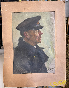 РАСПРОДАЖА ! Портрет " Речник" Прытков А.А. 1963 г. Картон , масло. 50,5 х 36 см.