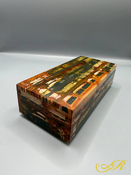  Шкатулка сибайская яшма (Пикассо), крепления бронза. Размер 21,5 х 10 х 6 см.